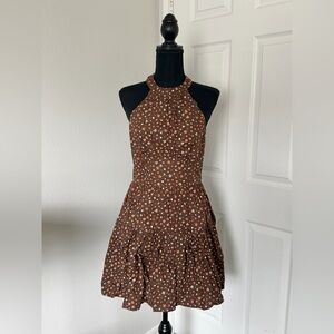 NWT: Francesca's Collections Brown Floral Mini Halter Dress